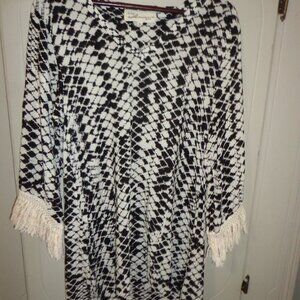 Vintage Havana Boho Mini Dress M V-Neck 3/4 Sleeves w/Frayed/Fringe Ends